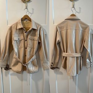 Haute Monde Faux Leather Belted Top. Size S.